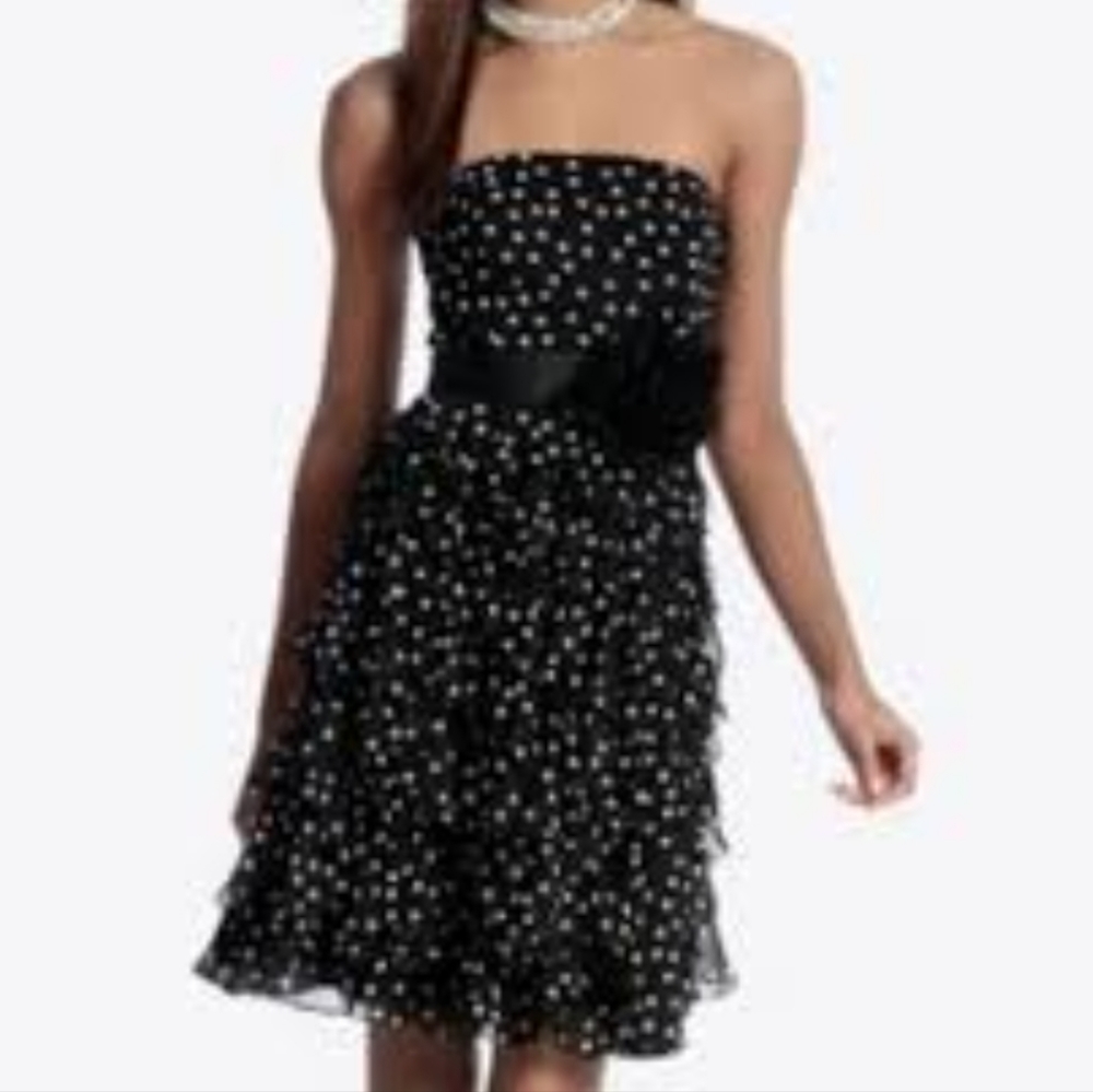 WHBM black polka-dot strapless dress size 8
